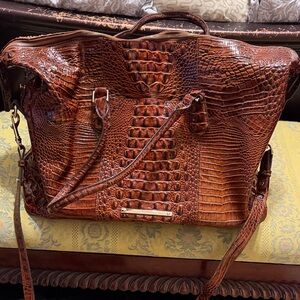 Brahmin Rich Brown Crocodile-Embossed Weekender Bag